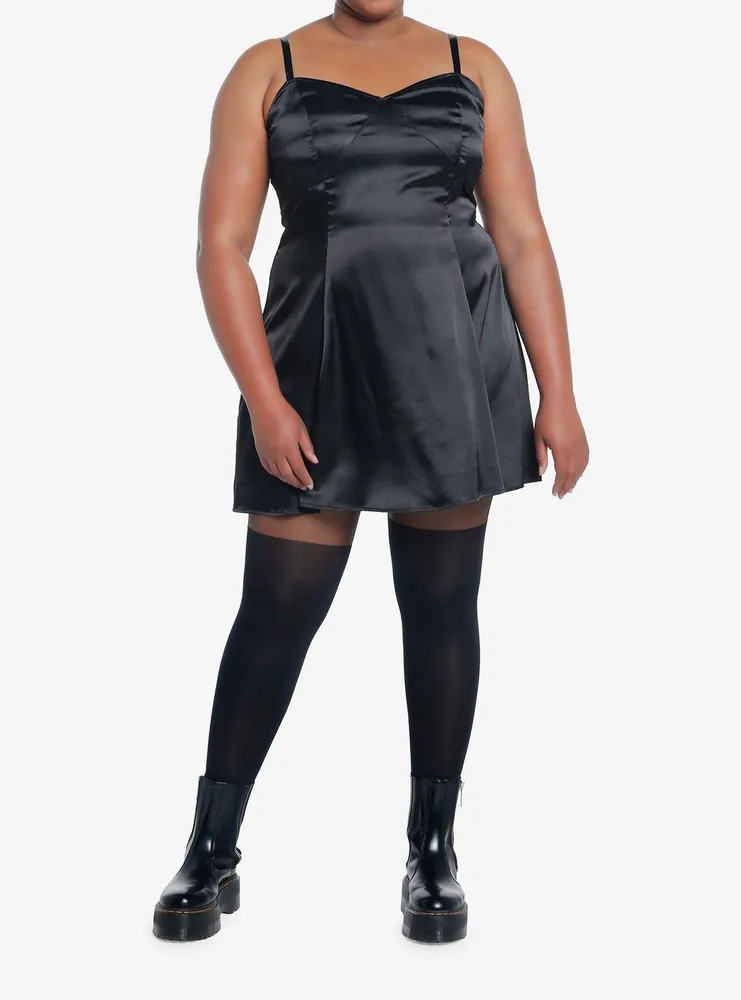 Social Collision Black Satin Slip Dress Plus