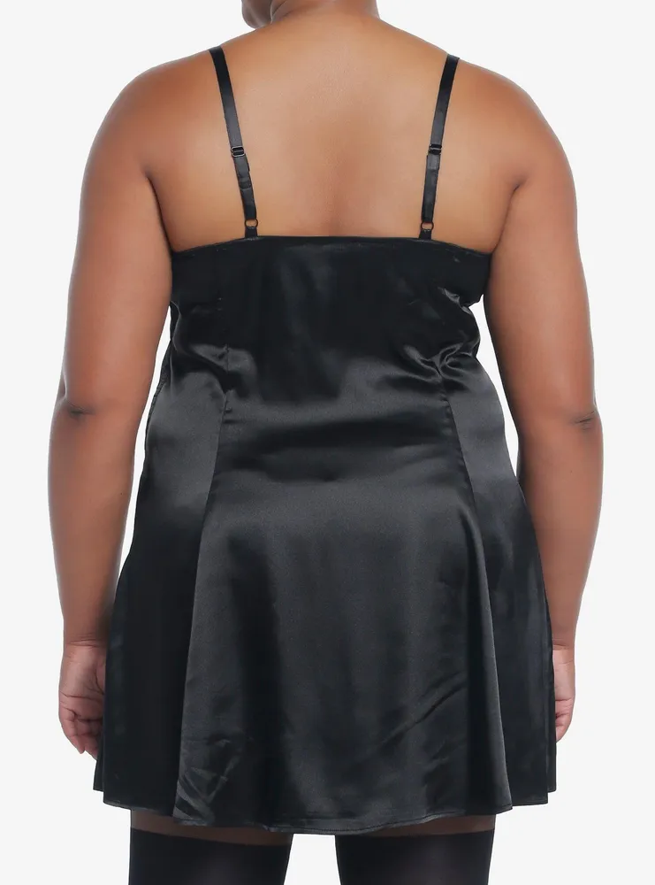 Social Collision Black Satin Slip Dress Plus