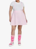 Sweet Society Pink & White Heart Bow Suspender Skirt Plus Size