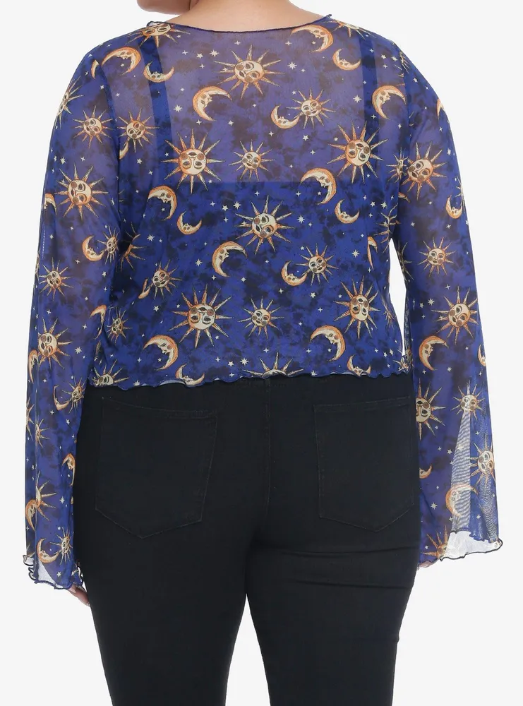 Cosmic Aura Blue Celestial Girls Crop Shrug Plus