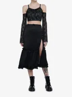 Thorn & Fable Green Black Lace Cold Shoulder Girls Crop Top