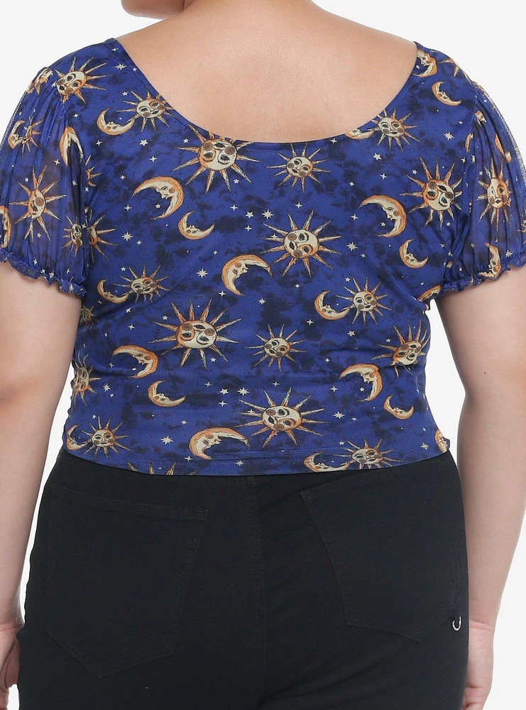 Cosmic Aura Sun & Moon Ruched Girls Crop Top Plus