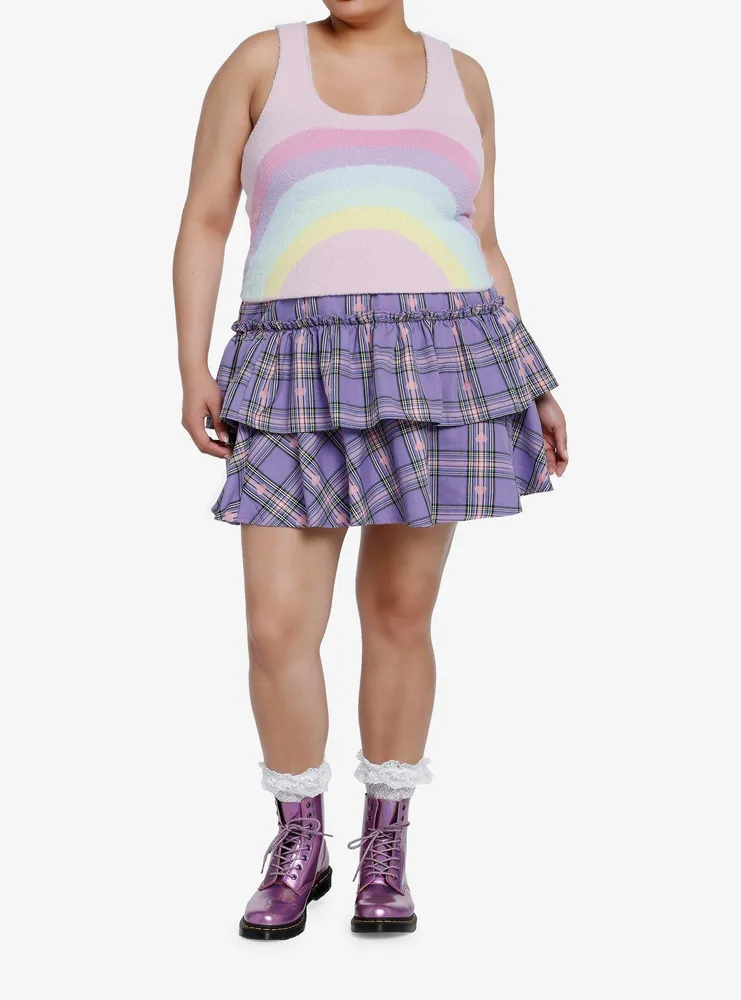 Sweet Society Pastel Rainbow Fuzzy Knit Crop Girls Tank Top Plus