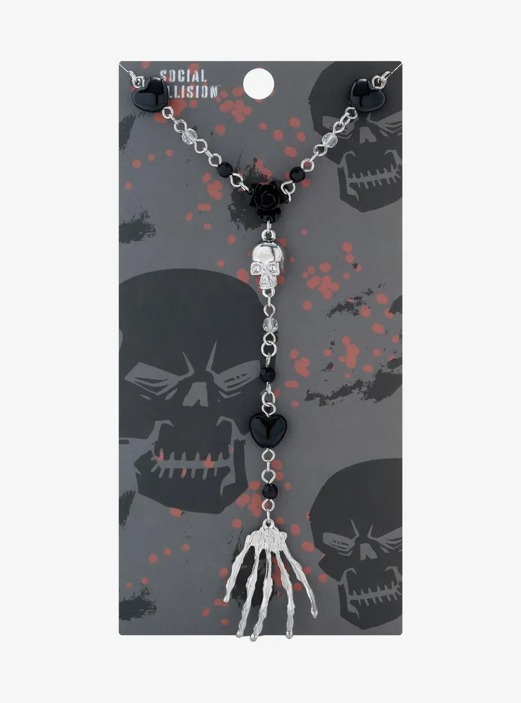 Hot Topic Red & Black Bead Cross Rosary Necklace