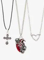 Heart Rose Cross Necklace Set