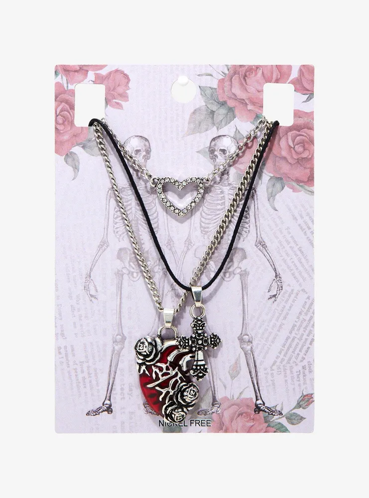 Heart Rose Cross Necklace Set