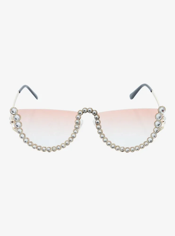 Pink Rhinestone Half Frame Sunglasses