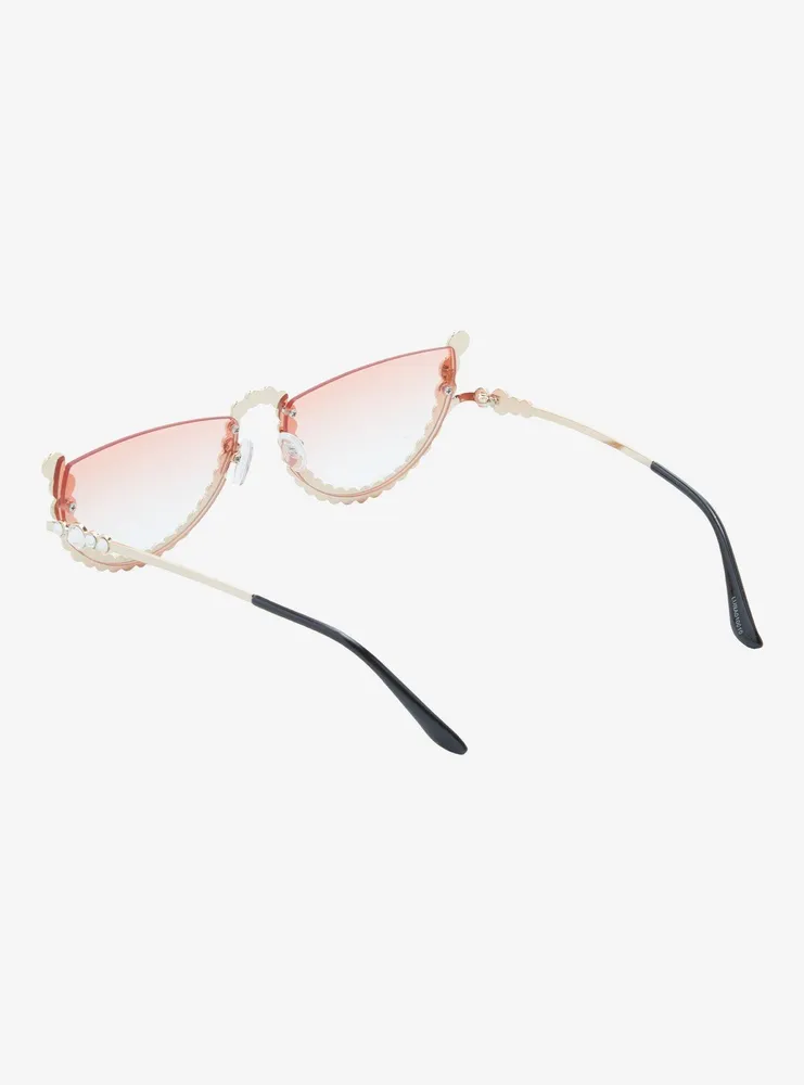 Pink Rhinestone Half Frame Sunglasses