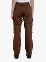 Social Collision Brown Wide Leg Suspender Pants