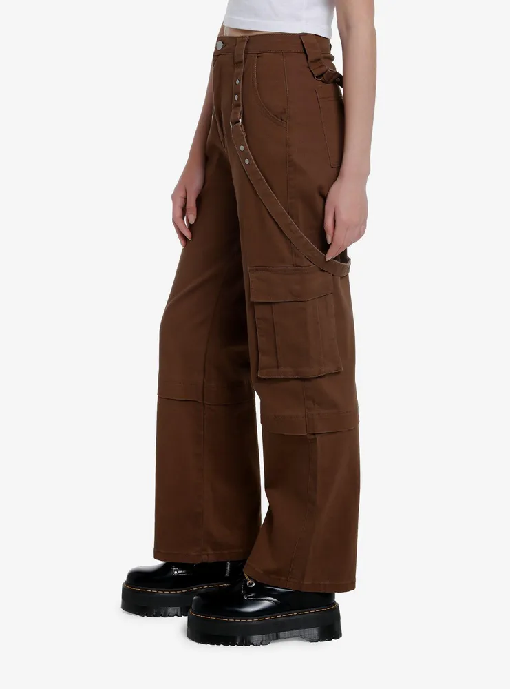 Social Collision Brown Wide Leg Suspender Pants