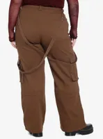 Social Collision Brown Wide Leg Suspender Pants Plus