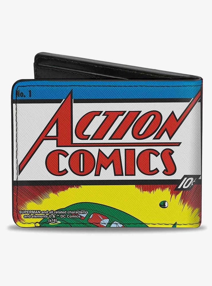 DC Comics Classic Action Comics Issue 1 Superman Lifting Car Cover Pose Bifold Wallet