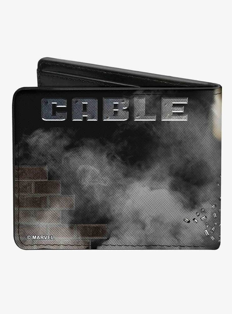 Marvel X-Men Cable Shooting Cover Pose Smoke Brick Wall Bifold Wallet