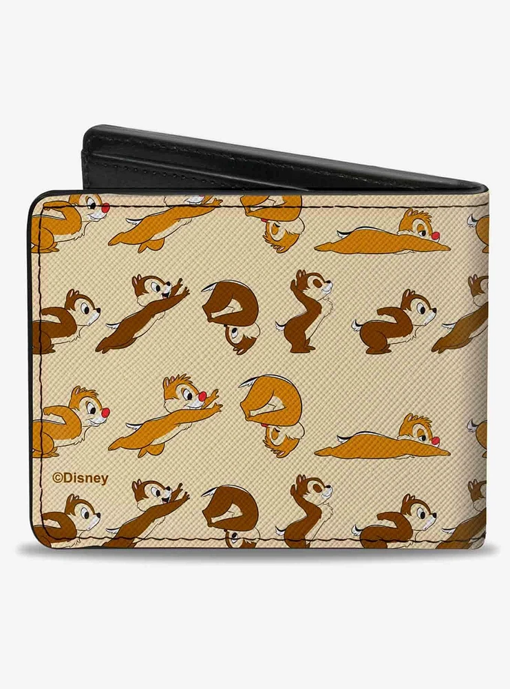 Disney Chip and Dale Action Poses Beige Bifold Wallet