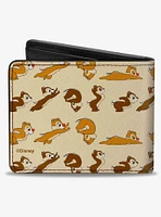 Disney Chip and Dale Action Poses Beige Bifold Wallet