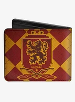Harry Potter Gryffindor Shield Brooms Argyle Burgundy Bifold Wallet
