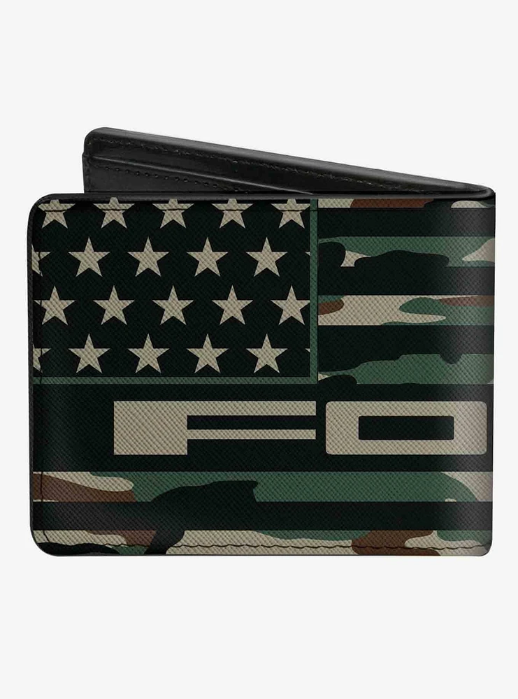 Ford Script Americana Flag WeaTheCamo Olive Bifold Wallet