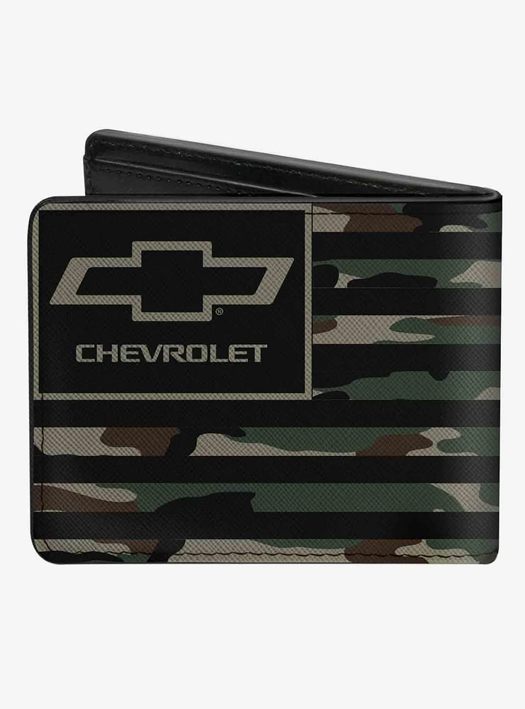 Chevrolet Bowtie Americana Flag WeaTheCamo Olive Bifold Wallet