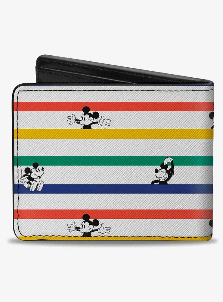 Disney Mickey Mouse Poses Stripes Bifold Wallet