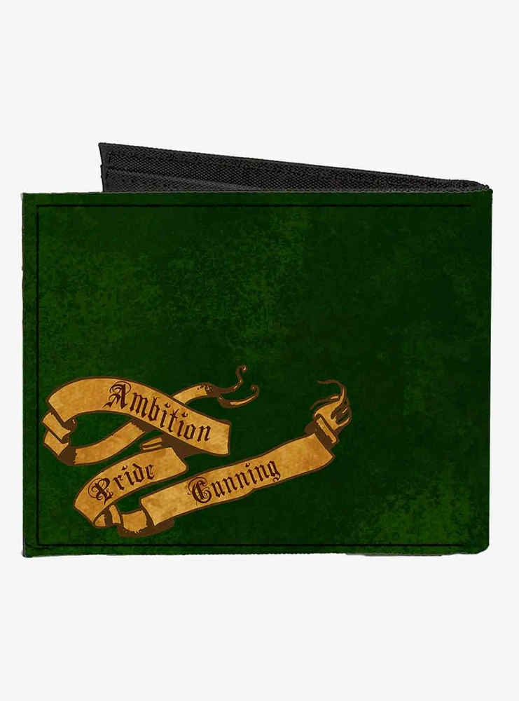 Harry Potter Slytherin Serpent Crest Ambition Pride Cunning Banner Canvas Bifold Wallet