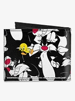 Looney Tunes Sylvester and Tweety Poses Scattered Canvas Bifold Wallet