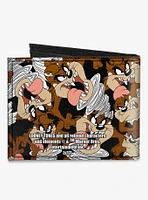 Looney Tunes Tasmanian Devil Vortex Poses Scattered Canvas Bifold Wallet