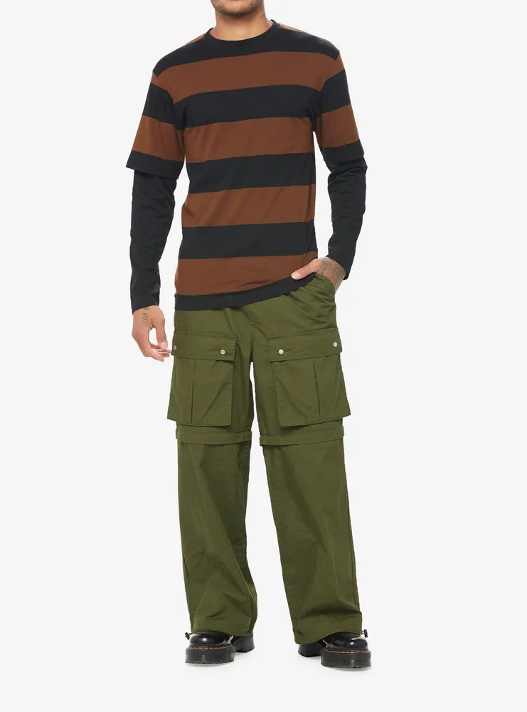 Black & Brown Stripe Twofer Long-Sleeve T-Shirt