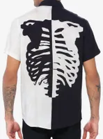 Black & White Split Skeleton Woven Button-Up