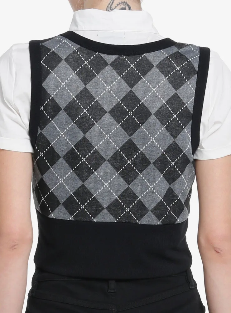 Social Collision Argyle Vest Girls Woven Twofer Top