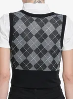 Social Collision Argyle Vest Girls Woven Twofer Top