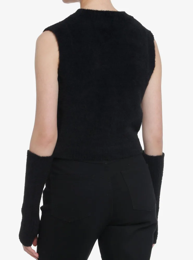 Cosmic Aura Black Fuzzy Girls Vest With Arm Warmers