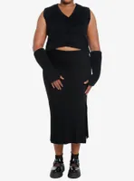 Cosmic Aura Black Fuzzy Girls Vest With Arm Warmers Plus