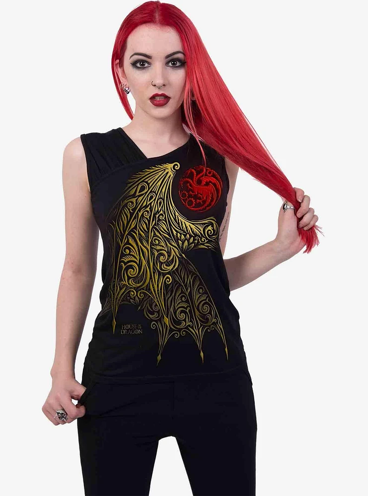 House Of The Dragon Wing Logo Gathered Shoulder Slant Top