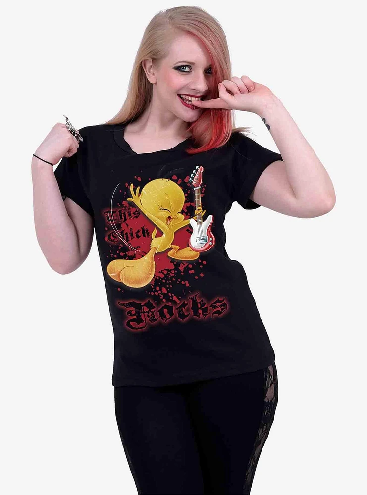 Looney Tunes Tweety This Chick Rocks Boatneck Cap Sleeve Top