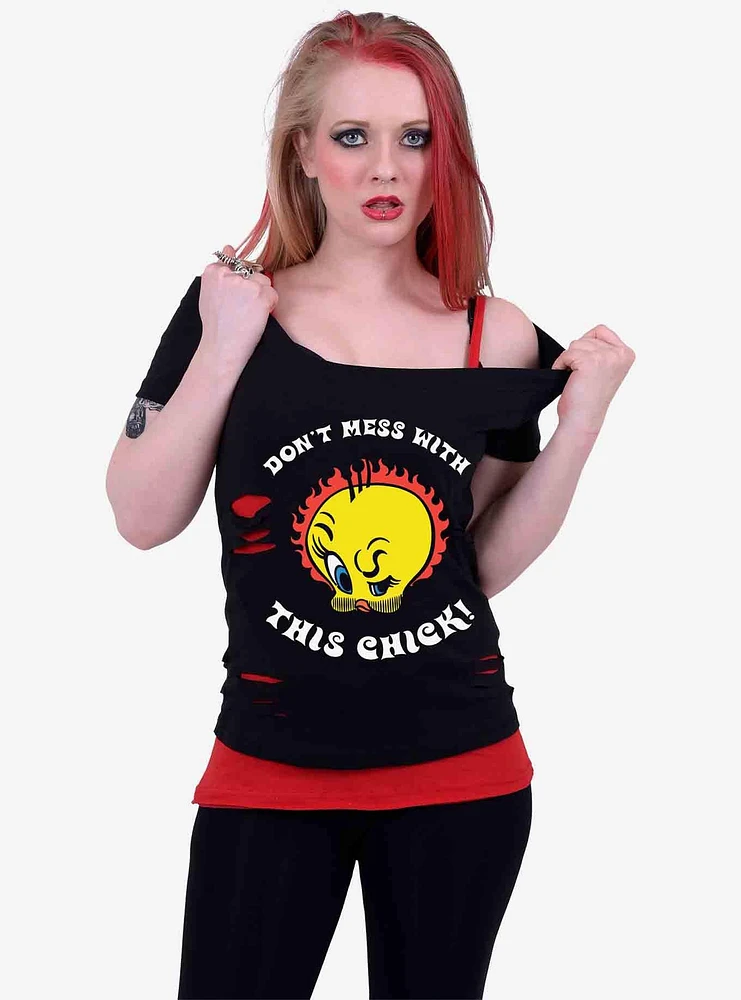 Looney Tunes Tweety Tough Chick Ripped Top