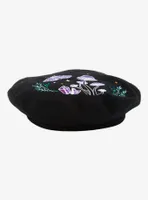 Dark Forest Moth Mushroom Embroidered Beret