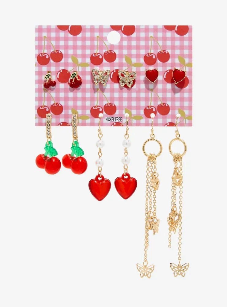 Cherry Heart Earring Set