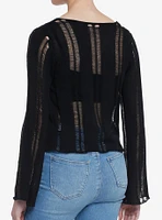 Black Mesh Distressed Girls Cardigan