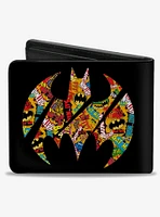 DC Comics Bat Signal Black Multi Color Logos Stacked Bifold Wallet