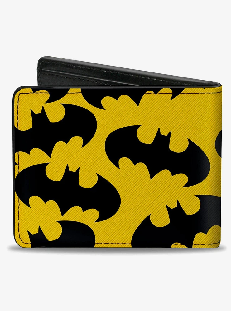 DC Comics Batman Bat Signal Scattered Yellow Black Bifold Wallet