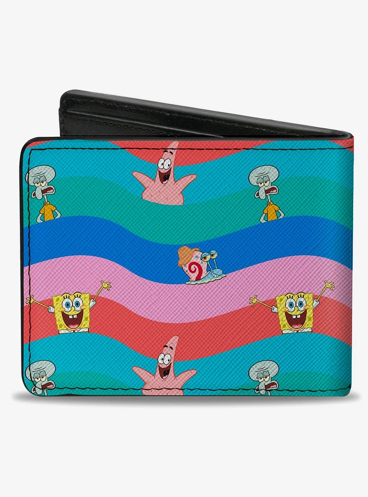 Spongebob Squarepants And Friends Poses Wavy Stripe Bifold Wallet