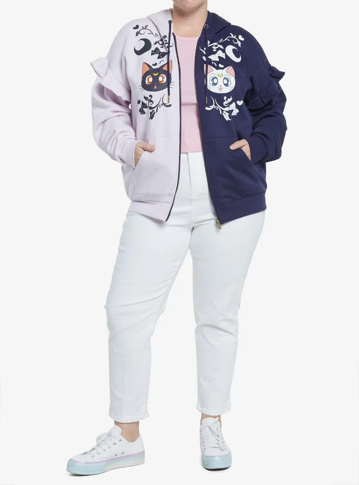 Pretty Guardian Sailor Moon Luna & Artemis Split Girls Hoodie Plus