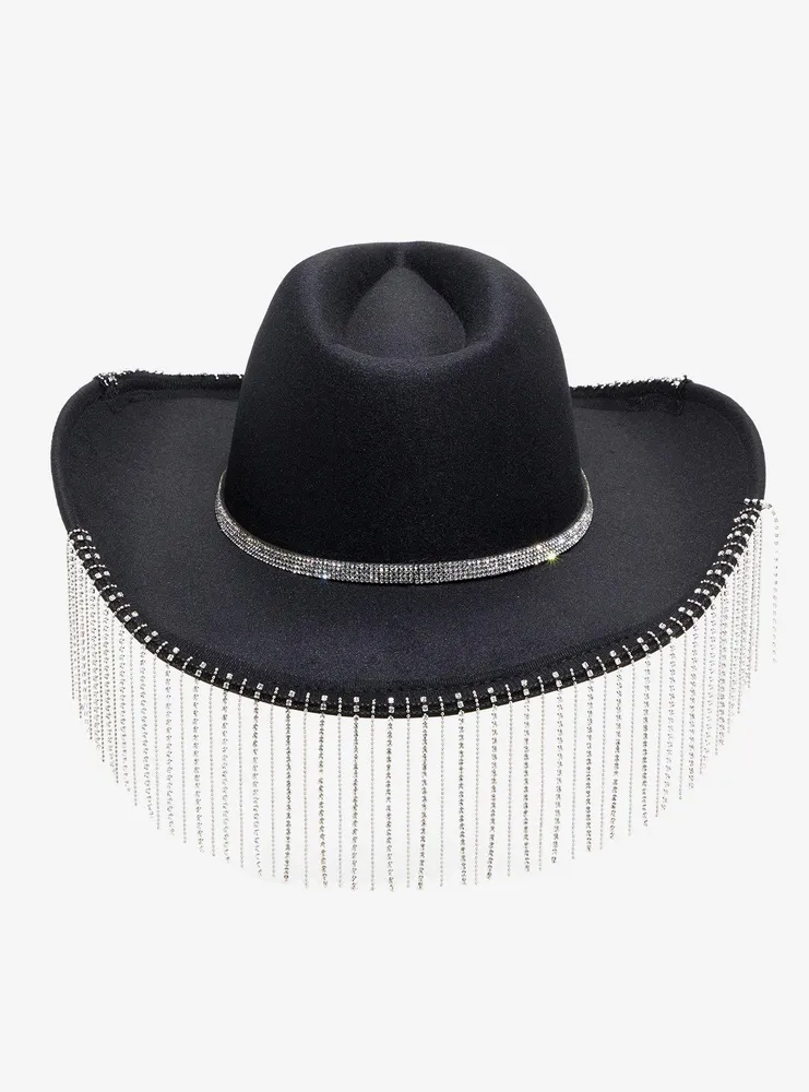 Black Rhinestone Fringe Cowboy Hat