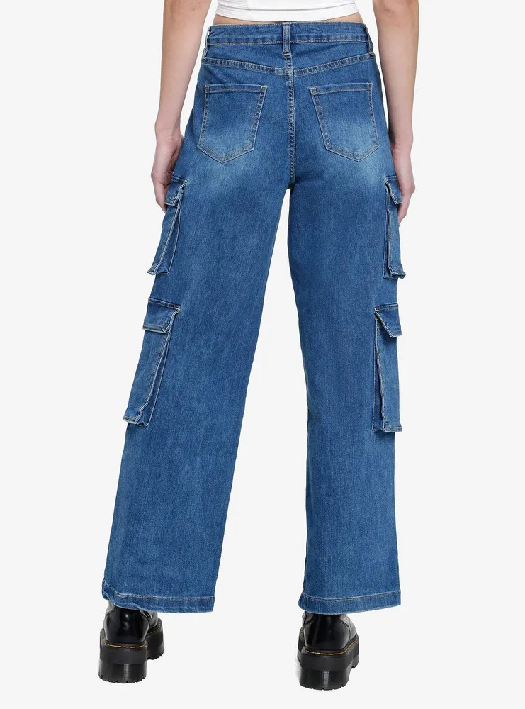 Blue Double Cargo Wide Leg Denim Pants