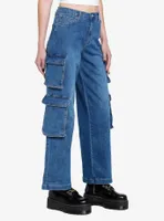 Blue Double Cargo Wide Leg Denim Pants