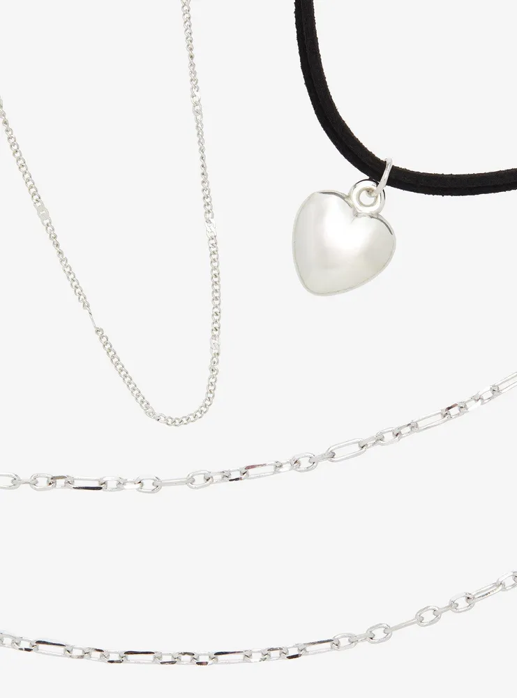Silver Heart Chain Necklace Set
