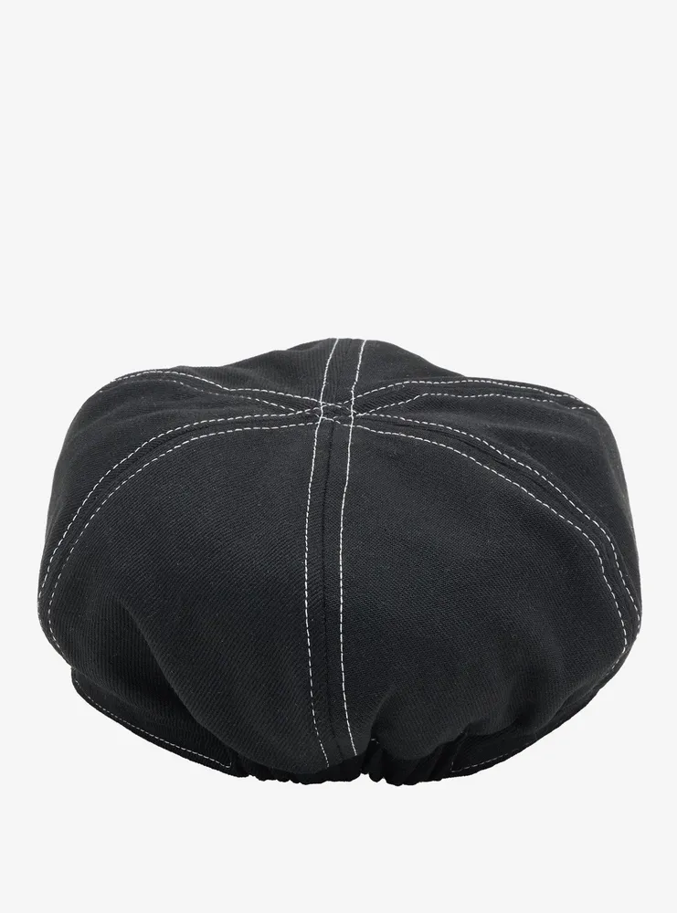 Black & White Contrast Stitch Cabbie Hat