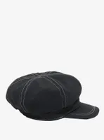 Black & White Contrast Stitch Cabbie Hat