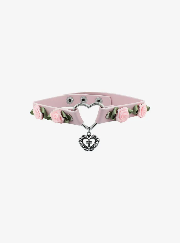 Sweet Society Pink Rose Heart Choker