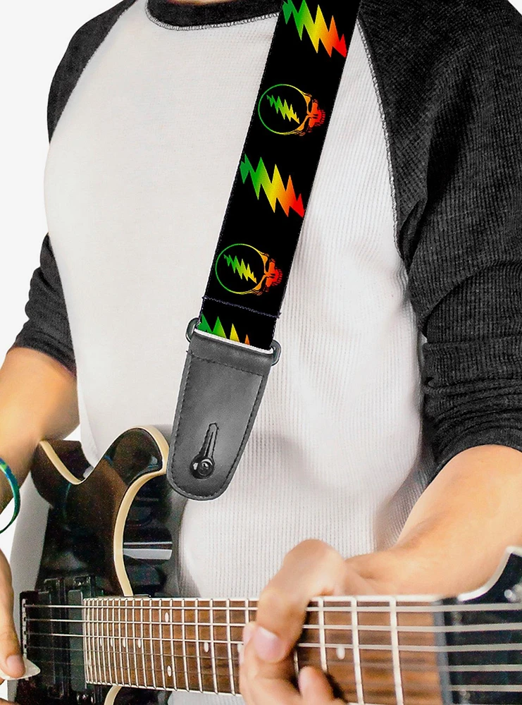 Grateful Dead Steal Your Face Lightning Bolt Repeat Rasta Guitar Strap